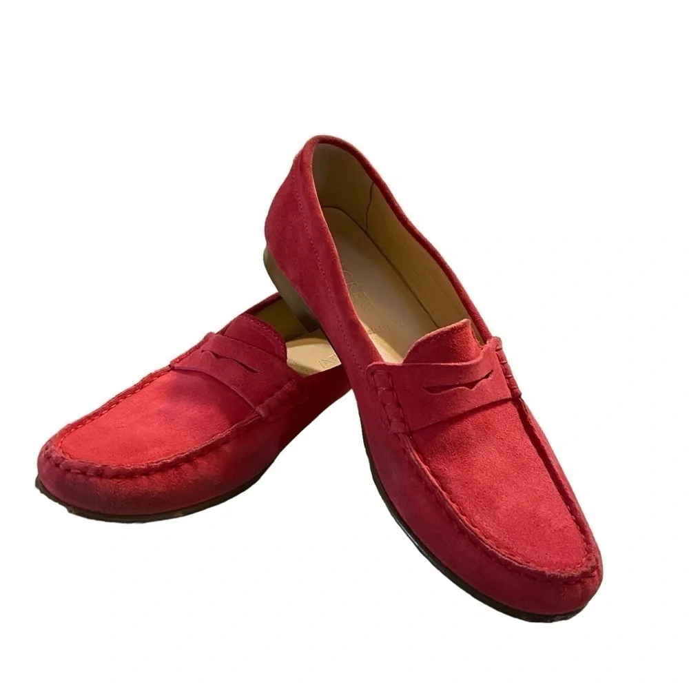 J. Crew James Suede Penny Loafers Red Flats Made In Italy Women’s‎ Size 7